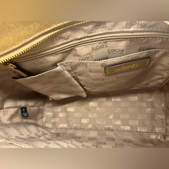 MICHAEL KORS Gold Saffiano Metal Studded Sandrine Large Tote Crossbody - Picture 10 of 10